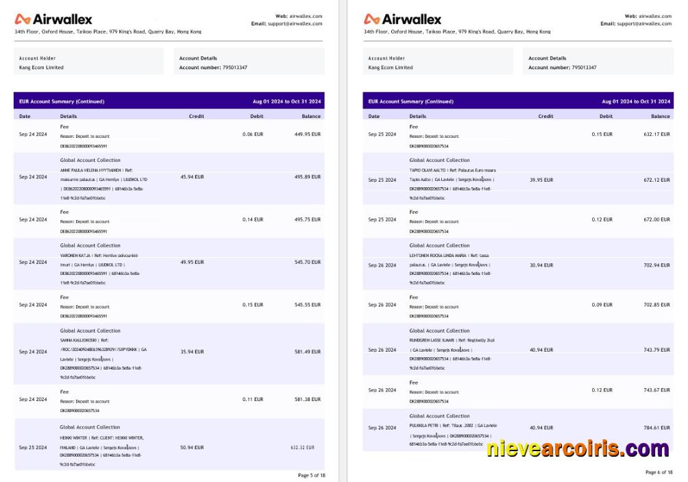 Hong Kong Airwallex Limited account statement, 18 pages 3